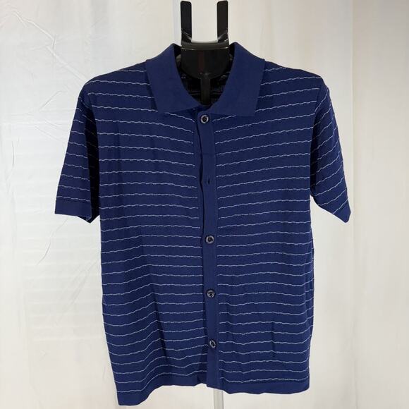 Coney Island Picnic Men's Knit Striped Button Polo Shirt Blue Size: S - Picture 1 of 7